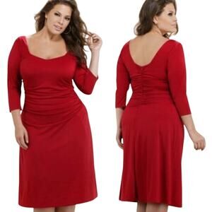 Kiyonna Ruched Cocktail Dress Sweetheart Neckline Stretchy Knit Red Womens 5X